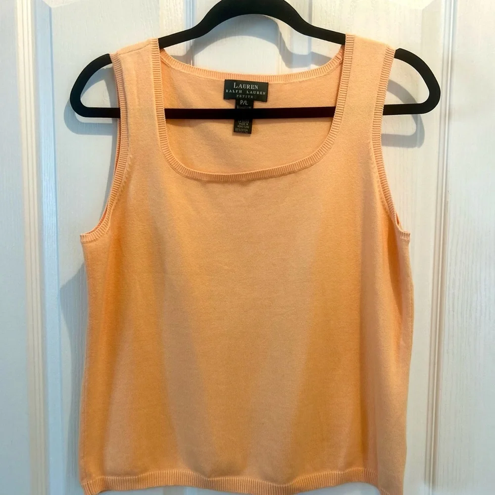 🧡”Lauren Ralph Lauren” Orange Sherbet  Tank Sweater Cardigan Set Size PL 🍑 - Picture 5 of 13